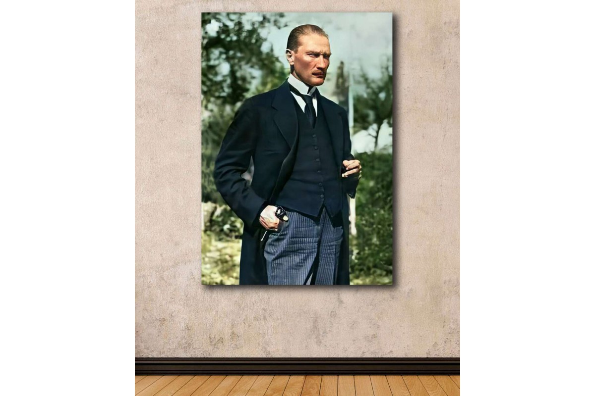 skra37 - Renklendirilmiş Mustafa Kemal Atatürk Kanvas Tablo