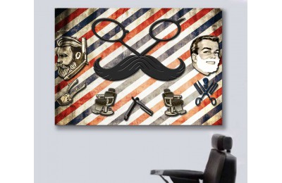 srbb8b - Retro Özel Tasarım Erkek Berberi, Erkek Kuaförü Kanvas Tablo