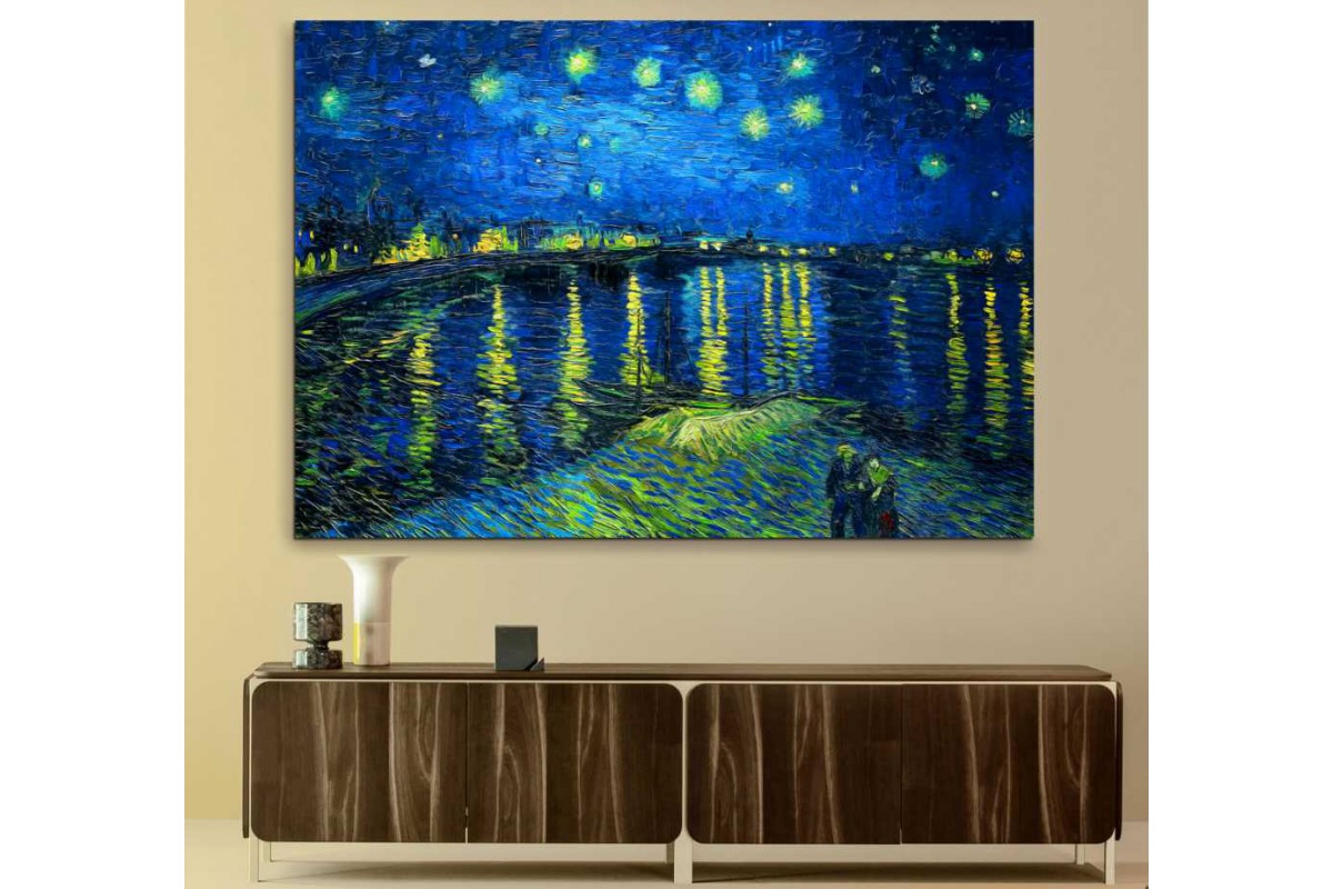 srvg7 - Van Gogh Starry Night Over the Rhone - Rhone Üzerinde Yıldızlı Gece Soyut Kanvas Tablo