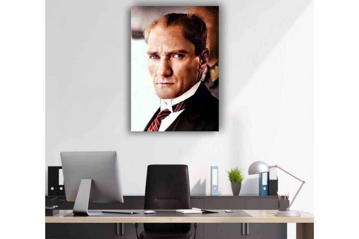skra46 - Özel Renklendirdiğimiz Ulu Önder Mustafa Kemal Atatürk Kanvas Tablo