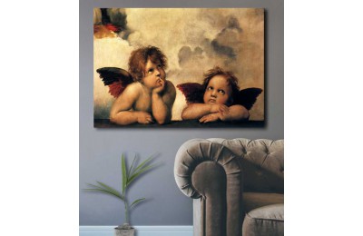 srks97 - Raphael - Sistine Şapelindeki Üzgün Çocuk Melekler Kanvas Tablo