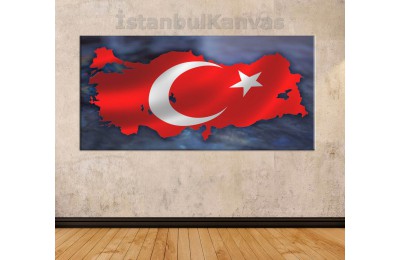 srth11b - TÜRKİYE HARİTASI ve TÜRK BAYRAĞI ÖZEL TASARIM KANVAS TABLO