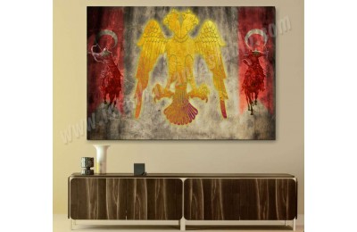 skr22 - Çift Başlı Selçuklu Kartalı ve Türk Savaşçılar, Türk Bayrağı Özel Tasarım Tablo