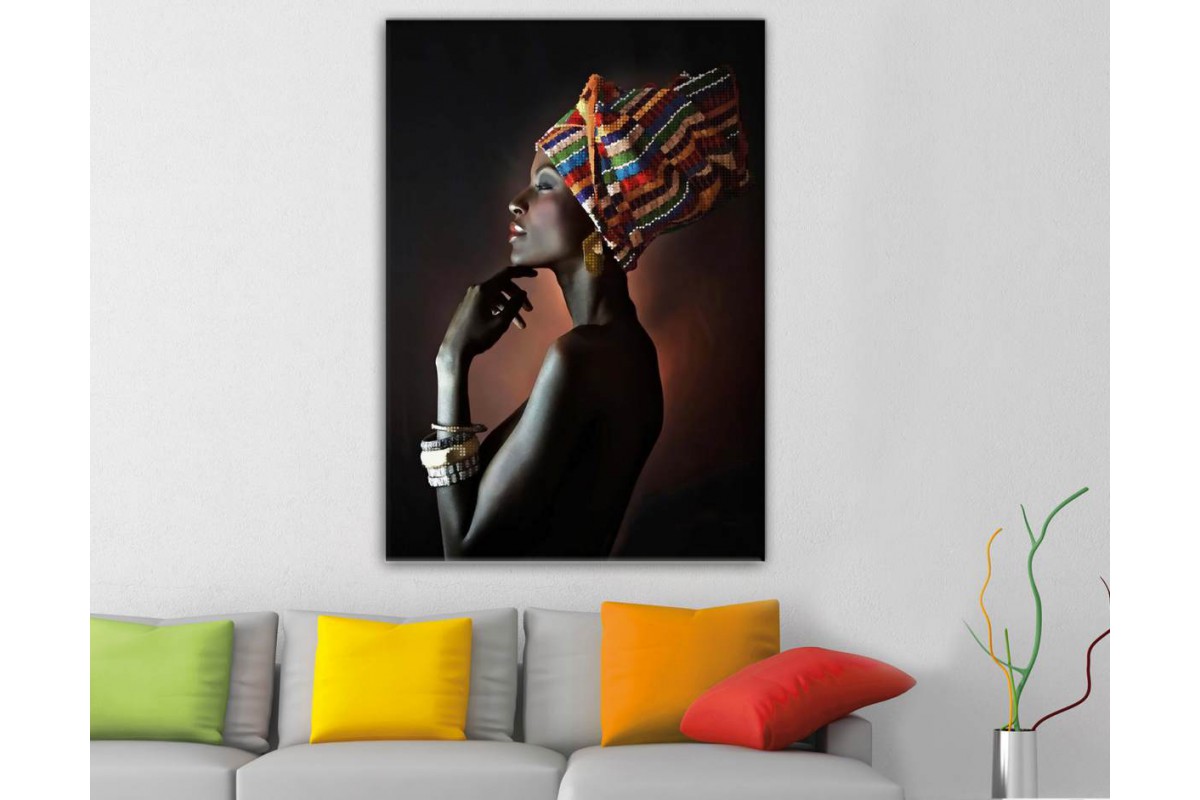 sraf2b- Eşarplı Afrikalı Kadın Dekoratif Kanvas Tablo