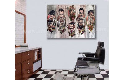 srbb7 - Berber Dekorasyonu, Tıraş Yapan Berber, Erkek Kuaförü, Özel Tasarım kanvas tablo