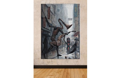 Srd05b - Yağlı Boya Görünümlü Dans Eden Enstrümanlar - Modern Sanat - Soyut Kanvas Tablo