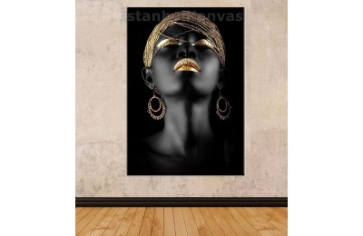 Srda1 - Afrikalı Siyahi Kadın Ve Altın Takılar Kanvas Tablo