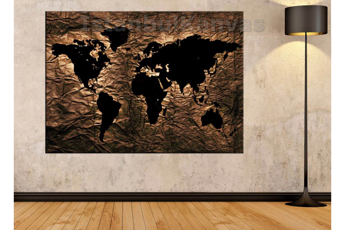 Srh25 - Özel Tasarım Kumaş Zemin Görünümlü Dünya Haritası Kanvas Tablo