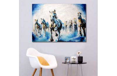 srk299 - Yağlı Boya Görünümlü Koşan Yabani Atlar kanvas tablo