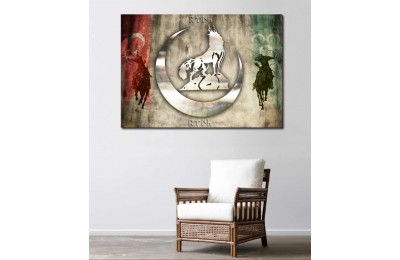 srk413b - GÜMÜŞ BOZKURT, TÜRK SAVAŞÇILAR, 3 HİLAL VE TÜRK BAYRAĞI, ÖZEL TASARIM TABLO