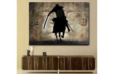 srk415 - ALLAH'IN ASLANI HAZRETİ ALİ, KILICI ZÜLFİKAR, ALLAH, HZ.MUHAMMED ÖZEL TASARIM Kanvas Tablo