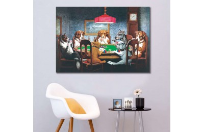 srpd2 - Yağlı Boya Görünümlü Poker Oynayan Köpekler Kanvas Tablo