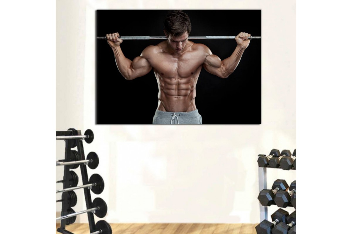 srss12 - Vücut Geliştirme, Bodybuilding, Fitness, Spor Salonu Omuz Çalışan Sporcu Kanvas Tablo