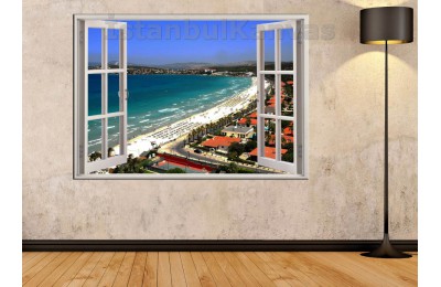 Srw05 - Açılır Pencere Çeşme Ilıca Plajı Manzarası Kanvas Tablo