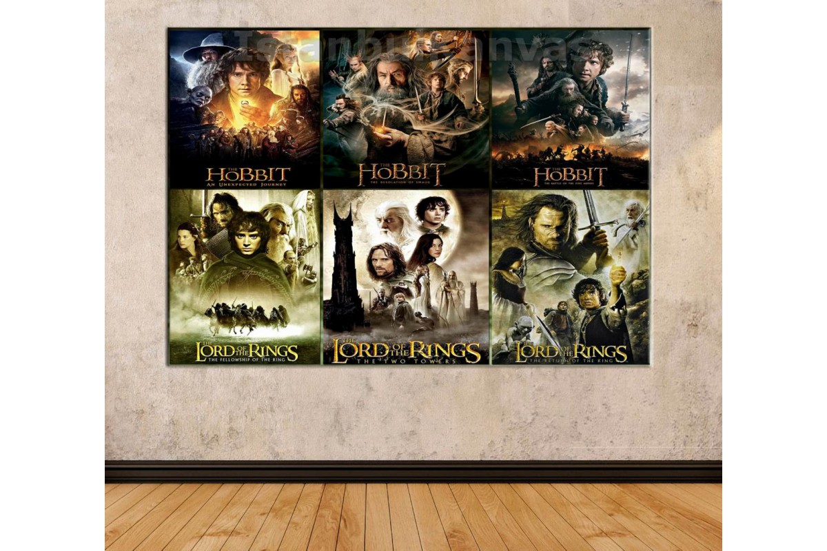 Srye88 - Yüzüklerin Efendisi (Lord Of The Rings) Ve Hobbit 6 Film Posteri Tasarım Kanvas Tablo
