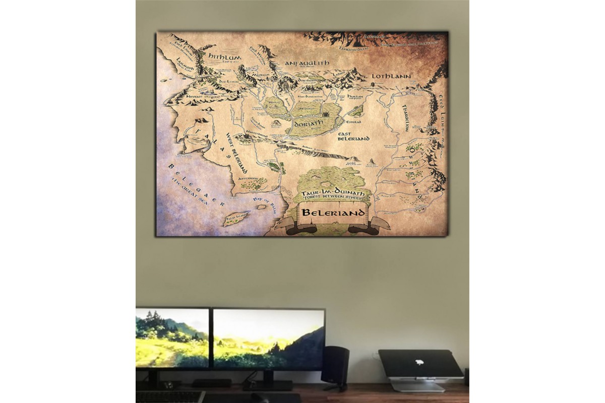 srye96sr - Özel Tasarım Renkli Beleriand Haritası - Silmarillion Kanvas Tablo