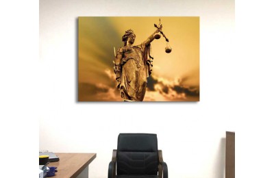 srhk19 - Altın Rengi Adalet Tanrıçası Themis, Adaletin Terazisi, Hukuk Bürosu, Avukat Kanvas Tablo