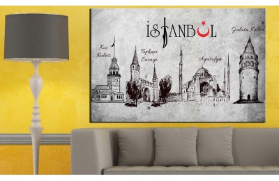 İstanbul Galata Kulesi Kız Kulesi Ayasofya ve Topkapı Sarayı Tablo dkm130