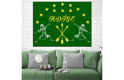 Adige Çerkez Bayrağı ve Kafkas Dans Figürleri Kanvas Tablo dkm134b