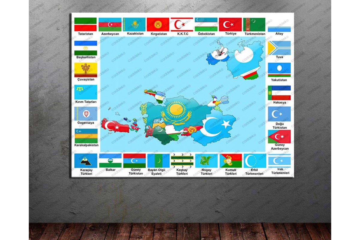 Türk Devletleri Bayrakları ve Dünya Türkleri Turan Haritası dkmr233