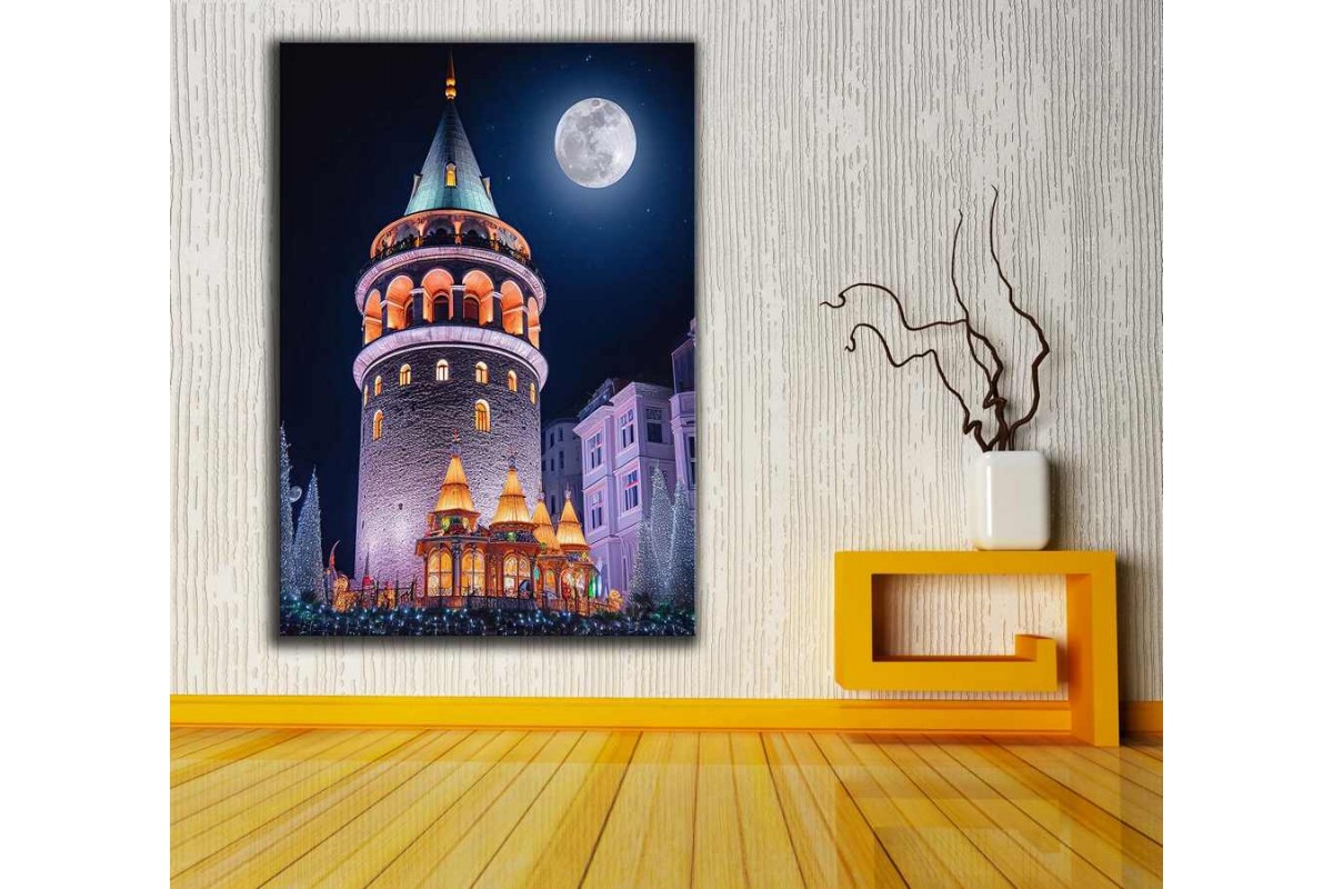 Galata Kulesi İstanbul Fantastik Masalsı Gece Kanvas Tablo dkmr277