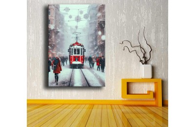 Beyoğlu İstiklal Caddesi Tramvay Dijital Grafik Dikey Kanvas Tablo dkmr295