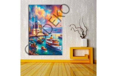 İstanbul Ortaköy Cami ve Sahil Kanvas Tablo dkmr350