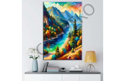 Çok Renkli Sahil Kasabası Dekoratif Kanvas Tablo dkmr416