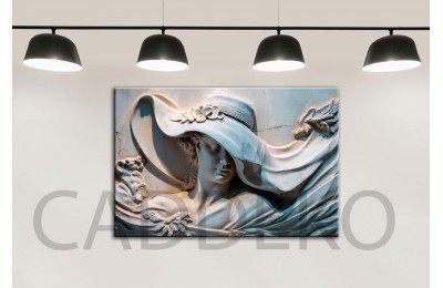 Şapkalı Kadın Taş Görünümlü 3 Dekoratif Kanvas Tablo dkmr480