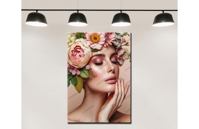 Çiçek Başlı Kız Dekoratif Tablo dkmr517