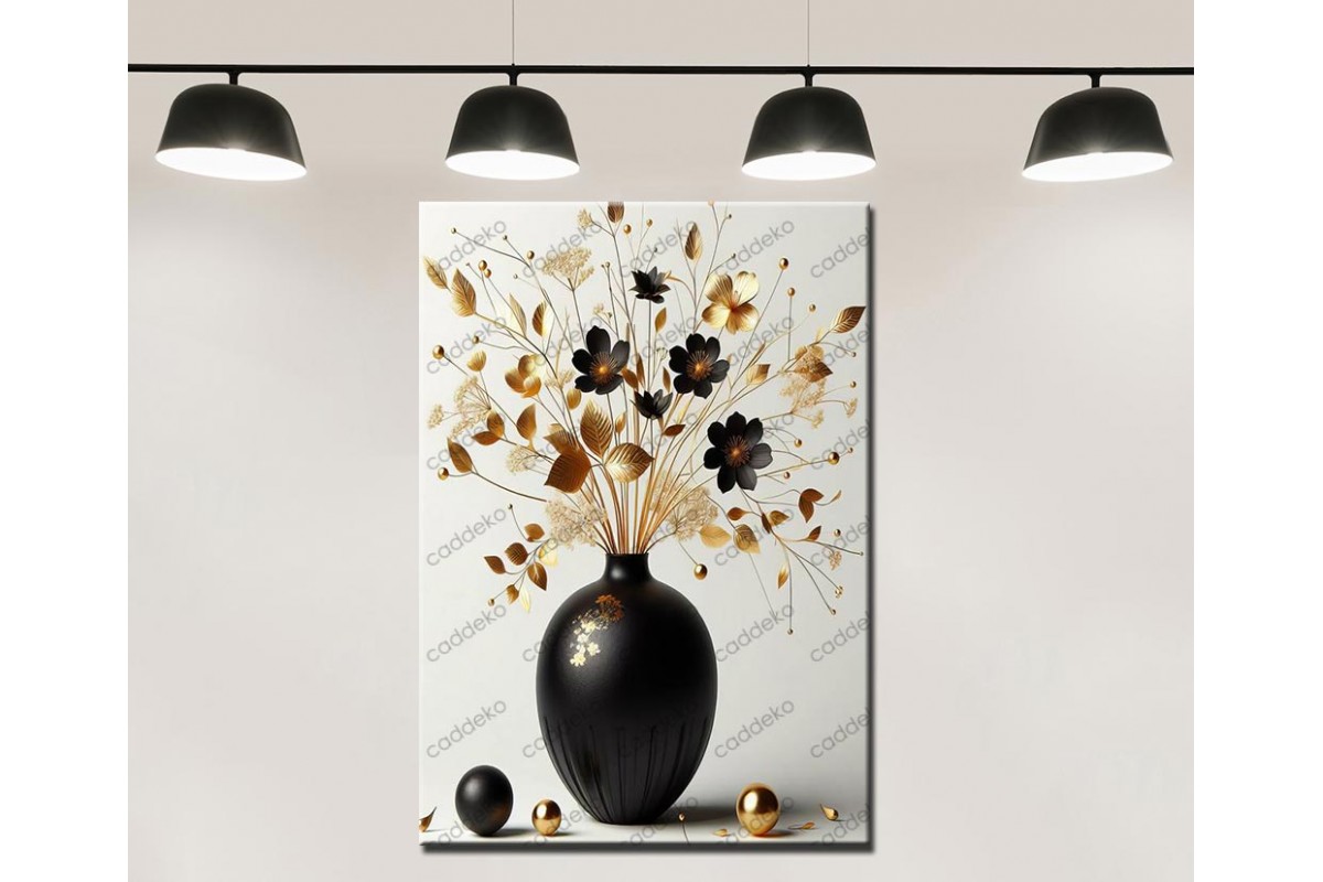 Siyah Vazoda Çiçekler Dekoratif Tablo dkmr522