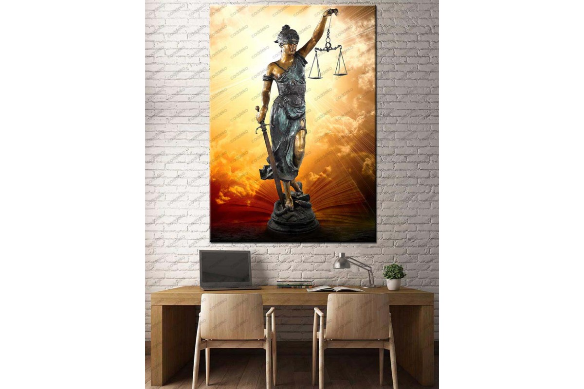 Adalet Kadın Themis Figürlü Hukuk Bürosu İçin Kanvas Tablo slm31