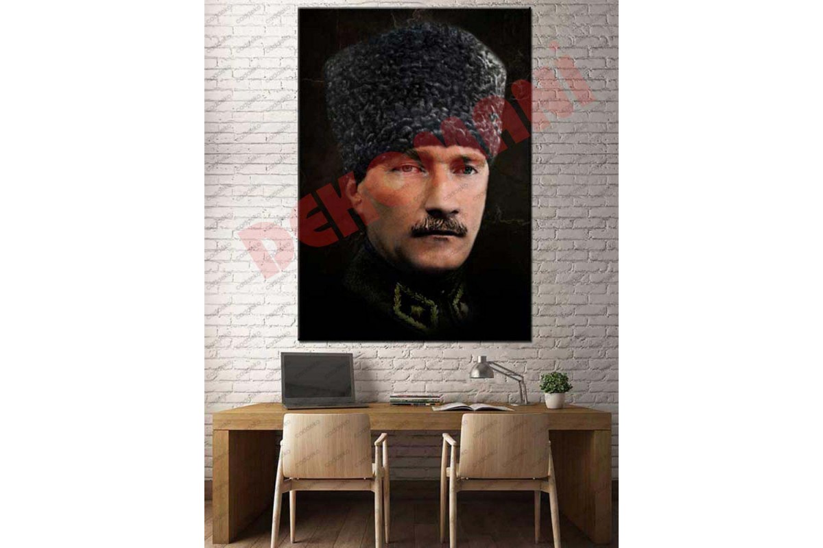 Gazi Mustafa Kemal Atatürk Kalpaklı Kanvas Tablo slm33