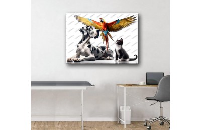 Pet Center Dekorasyon Veteriner Kliniği Tabloları Kedi Köpek ve Papağan vtr49